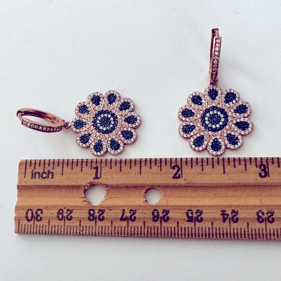🌸925 Silver earrings sapphire flower 14k rose gold plated - Picture 2 of 2